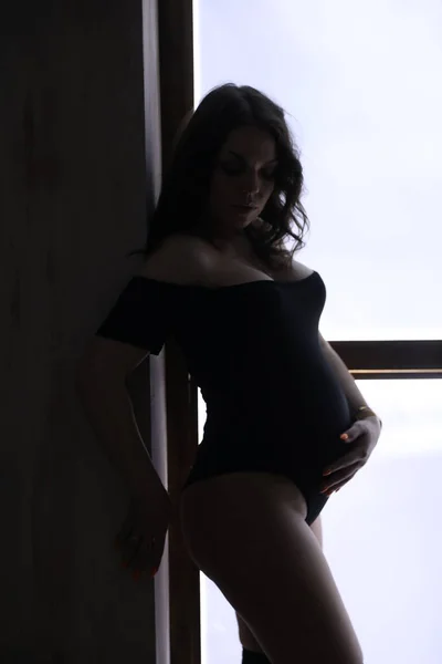 Beautiful Young Pregnant Woman Posing Studio Stock Photo