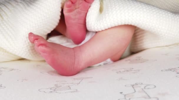 Close Shot Newborn Baby Diaper Lying Back Jerking Her Small — Stock Video