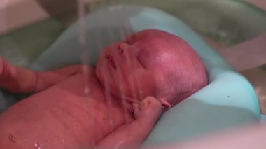 Yeni doğmuş küçük bebek banyo yapıyor. Yeni doğmuş bebek banyo zamanı..