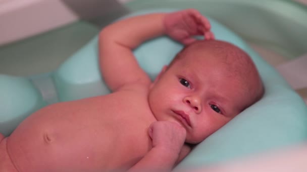 Bebé Recién Nacido Tomando Baño Bebé Recién Nacido Hora Del — Vídeo de stock