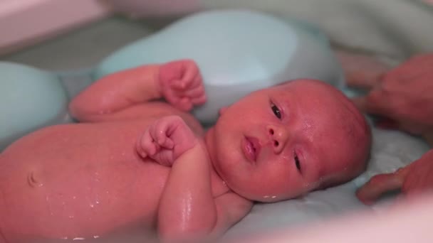 Małe Nowonarodzone Dziecko Bierze Kąpiel Noworodek Kąpieli — Wideo stockowe