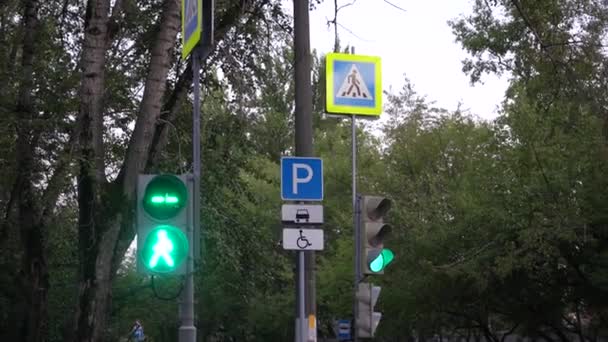 市内の信号 緑から赤 都市のシーンへの変化 街中の信号機だ — ストック動画