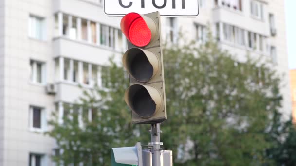 Traffic Light City Changes Green Red Urban Scene Working Traffic — Stock Video