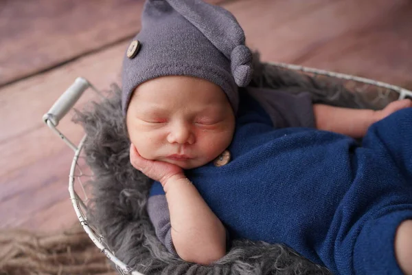 Sleeping Newborn Boy First Days Life Newborn Photo Session — Stock Photo, Image