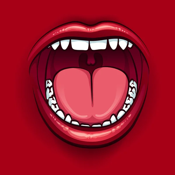Boca gritando con labios rojos — Vector de stock