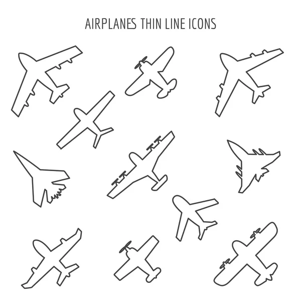 Pictogrammen van de dunne lijn van vliegtuigen — Stockvector