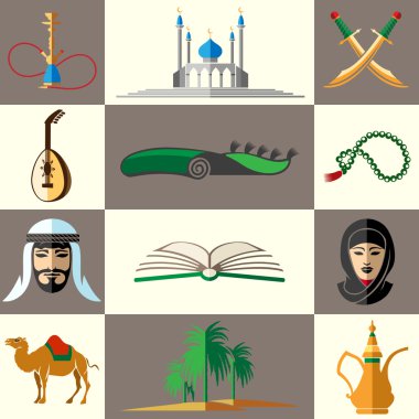 Arabic, middle east flat vector icons clipart