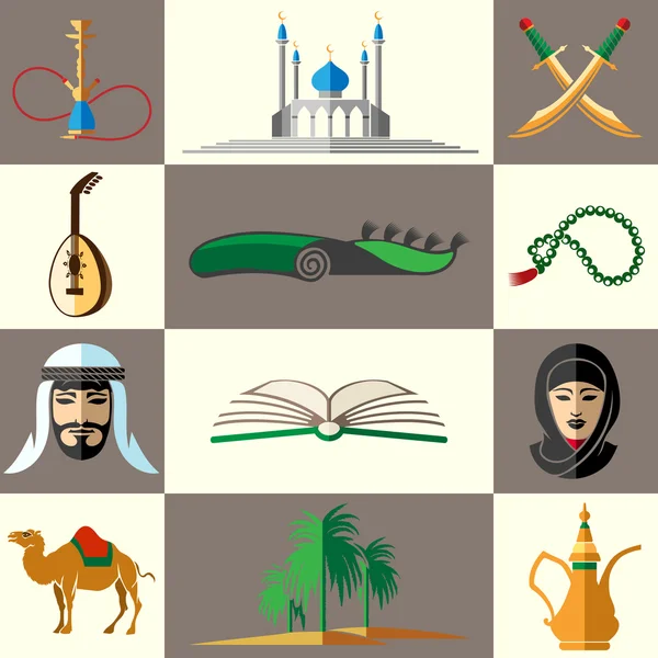 Arabisch, Midden-Oosten platte vector iconen — Stockvector