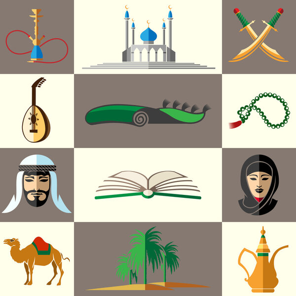 Arabic, middle east flat vector icons