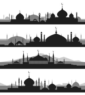 Cami siluetleri ile İslam cityscape