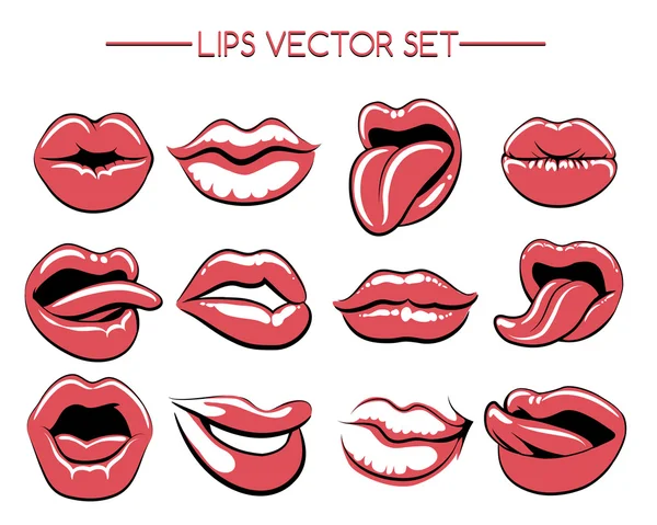 Conjunto de expresión de labios femeninos — Vector de stock