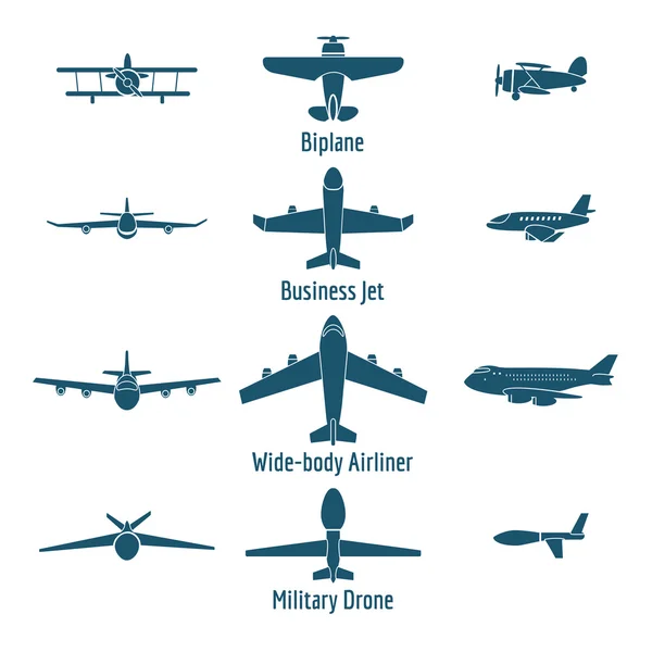 Verschiedene Flugzeugtypen — Stockvektor