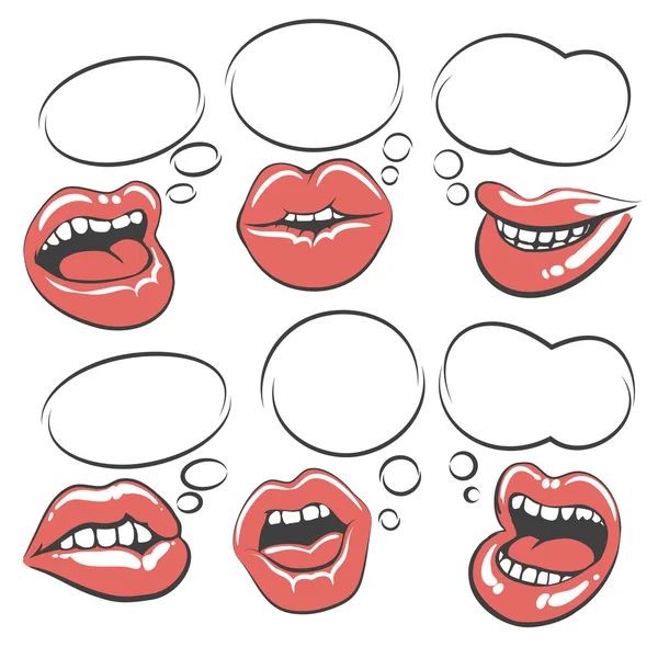 Pop art lips with speech bubble — Stock Vector