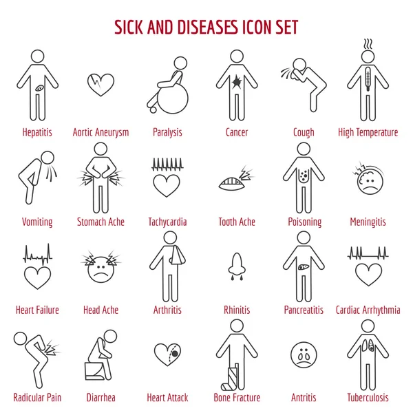 Iconos de línea de enfermedad y enfermedades — Vector de stock