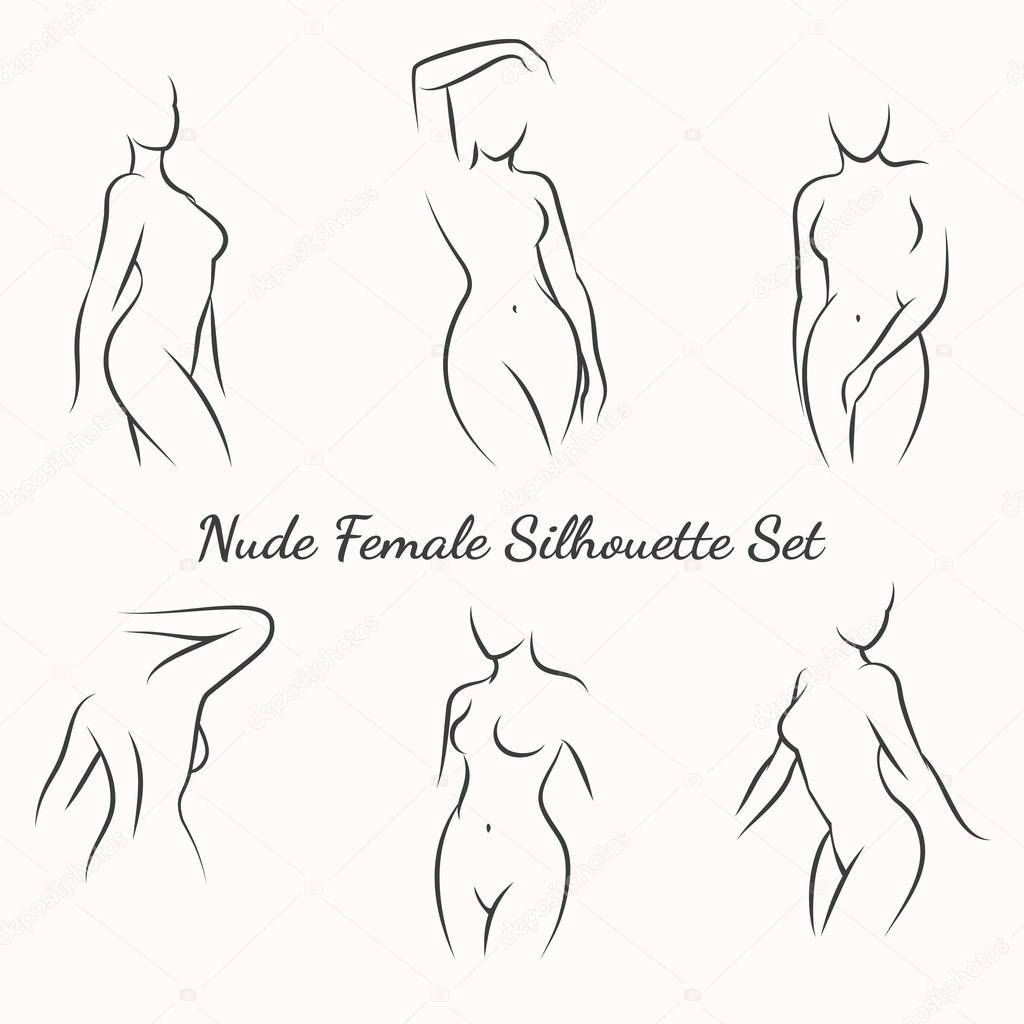 Nude female silhouette woman health logo and woman body care emblem. Vector illustration
