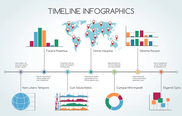 Cronología Infografía con gráficos de líneas — Vector de stock