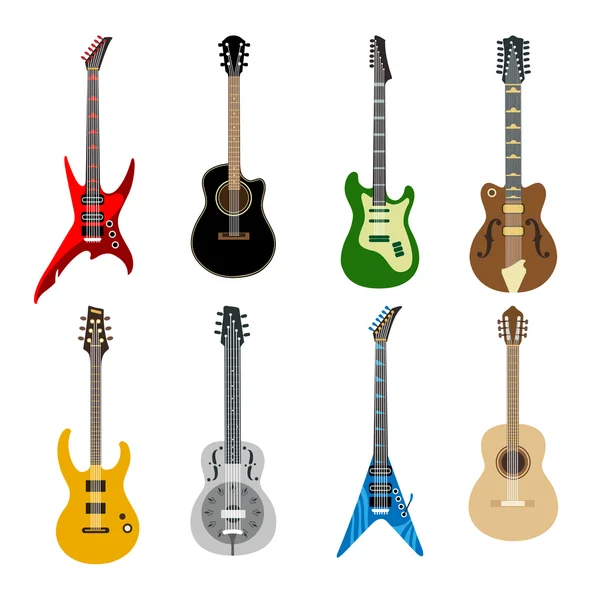 Icônes guitares acoustiques et électriques — Image vectorielle