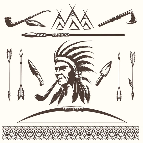 Elementi etnici indiani nativi americani — Vettoriale Stock