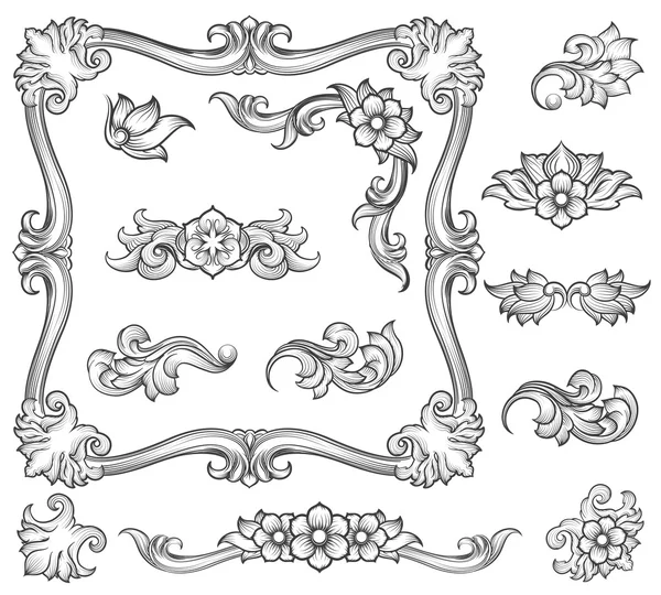 Vintage elementos de decoración de grabado floral — Vector de stock