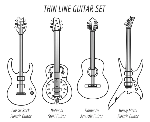 Jeu d'icônes de contour de guitare — Image vectorielle