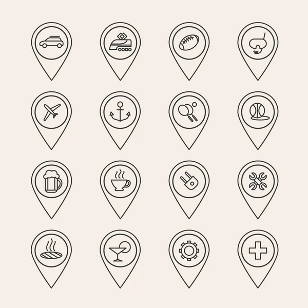 Vector contorno pin iconos — Vector de stock