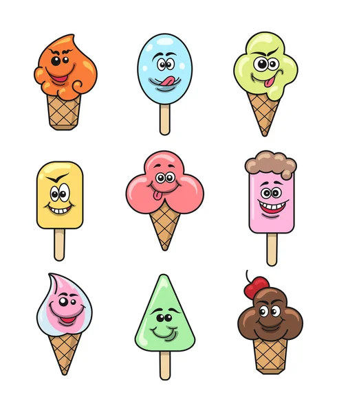 Conjunto de ícones de sorvete Kawaii —  Vetores de Stock