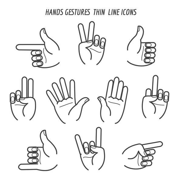 Gesti delle mani Icone della linea sottile — Vettoriale Stock