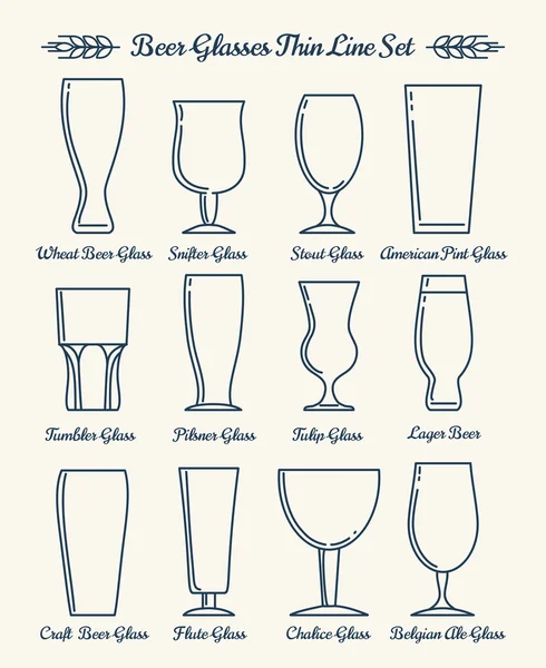 Iconos de línea de cristalería de cerveza — Vector de stock