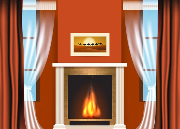 Salón clásico interior con chimenea — Archivo Imágenes Vectoriales