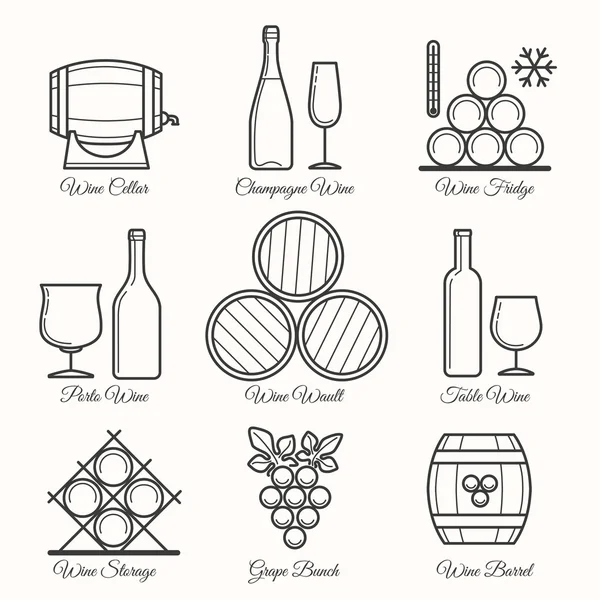 Iconos de línea de vino — Vector de stock