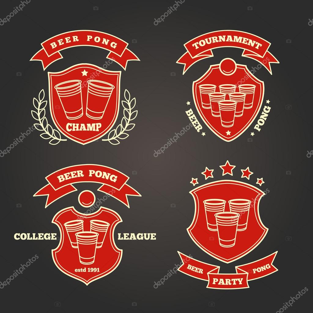 Thin line beer pong signs for beer pong party or beer pong tournament. Vector illustration