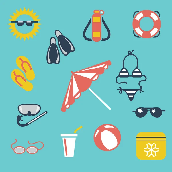 Coloridos iconos planos de verano — Vector de stock