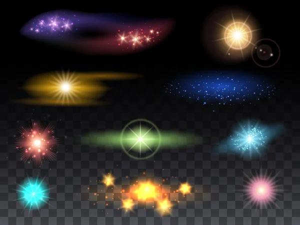 Efectos de destello de lente y efectos de luz brillante — Vector de stock