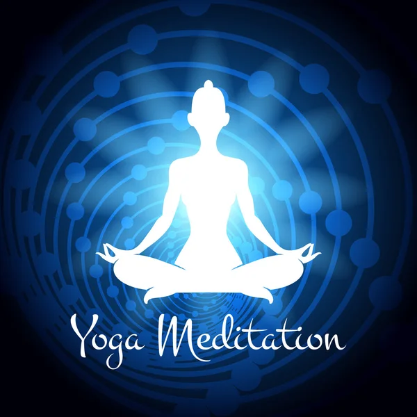 Meditación yoga mujer silueta — Vector de stock