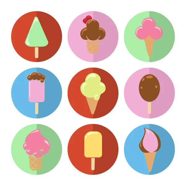 Colorful flat ice cream circle icons — Stock Vector