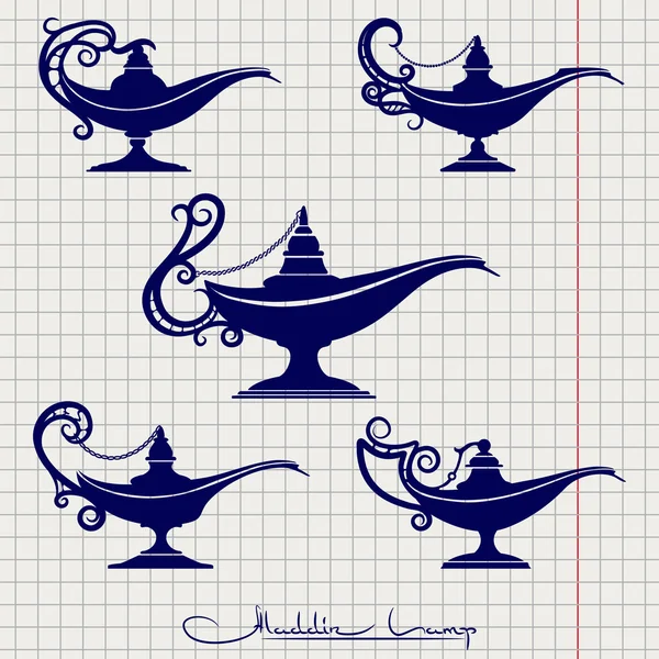 Esferográfica desenho aladdin lâmpada — Vetor de Stock