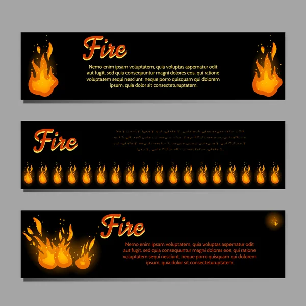 Banners conjunto com chama de fogo brilhante — Vetor de Stock