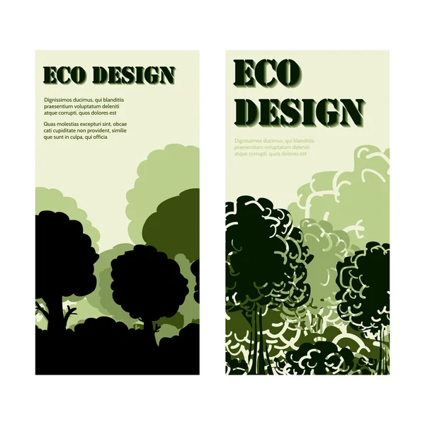 Bandeiras de design ecológico com floresta — Vetor de Stock