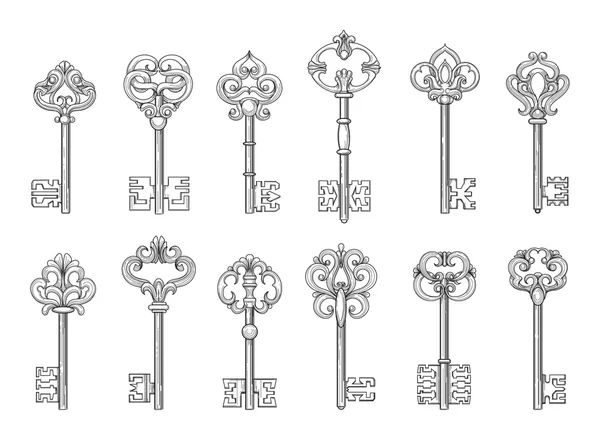 Vintage sleutels lijn vector iconen — Stockvector