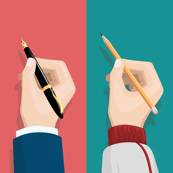 Ręka z długopis i ołówek — Wektor stockowy