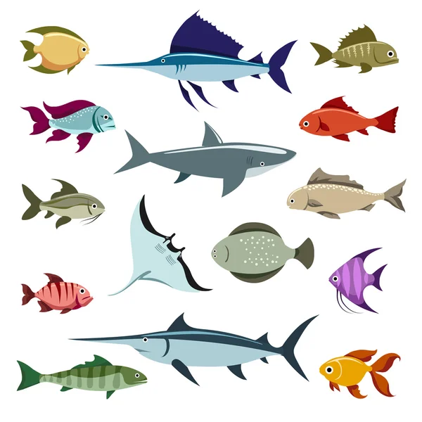 Ícones vetoriais de peixes coloridos — Vetor de Stock