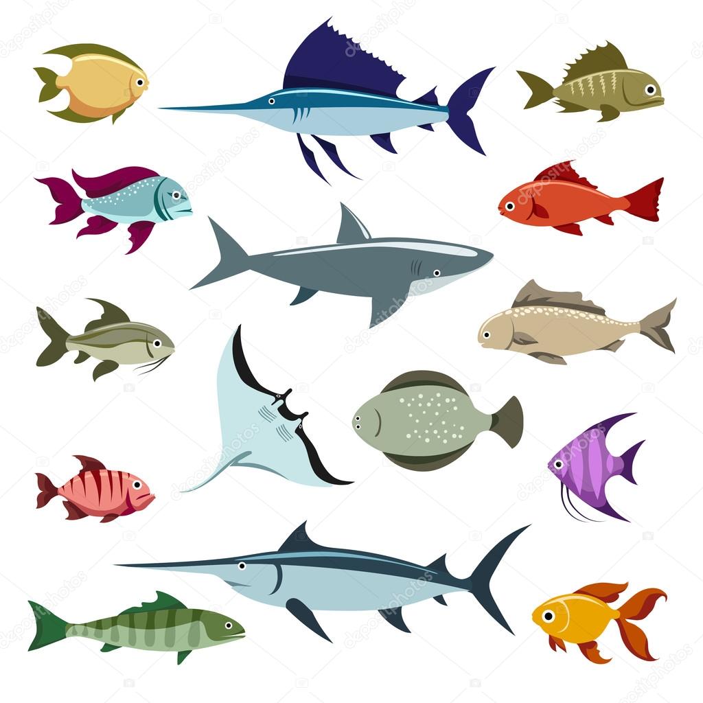 Icone di vettore di pesci colorati — Vettoriale Stock