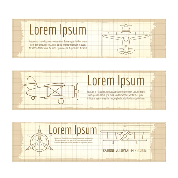 Винтажные баннеры со структурой самолетов — стоковый вектор