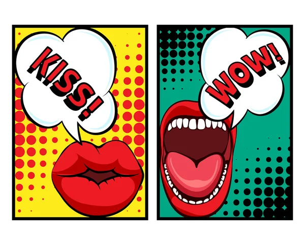 波普艺术风格模板用的双唇 — 图库矢量图片