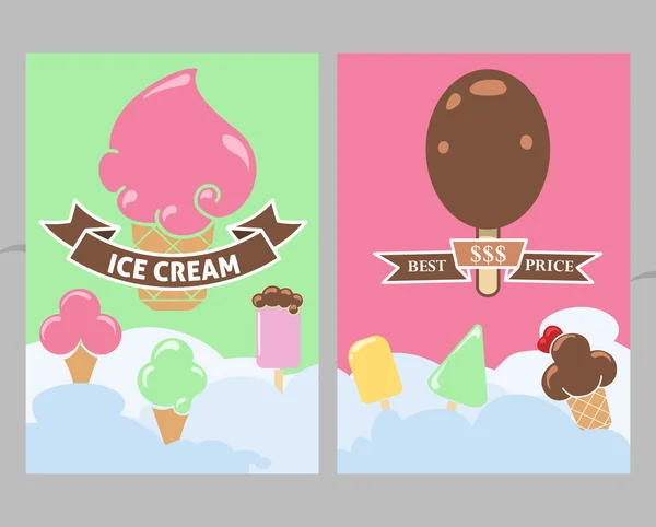 Flyers avec crème glacée et nuages — Image vectorielle