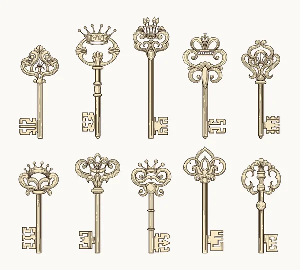 Set di icone di chiavi antiche vettoriali — Vettoriale Stock
