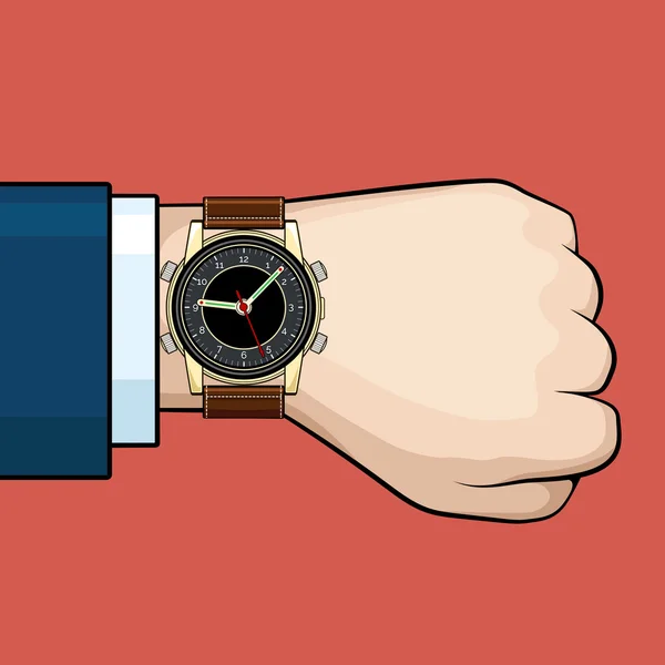 Brazo de hombre de negocios con reloj de mano — Vector de stock