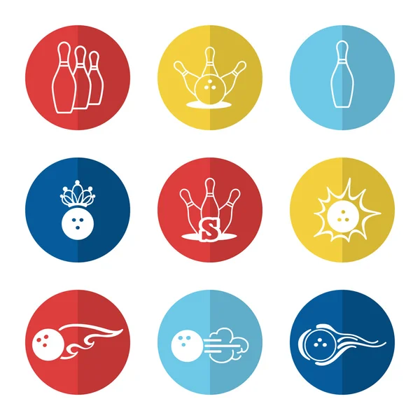 Bowling line icons set — Stock Vector