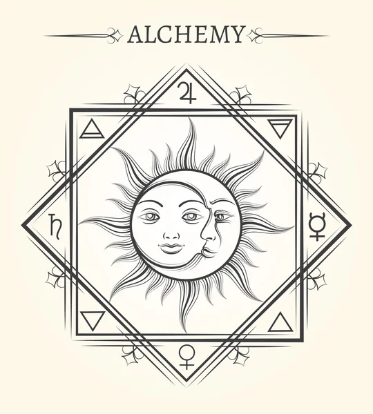 太阳和月亮占星术的神秘符号 — 图库矢量图片