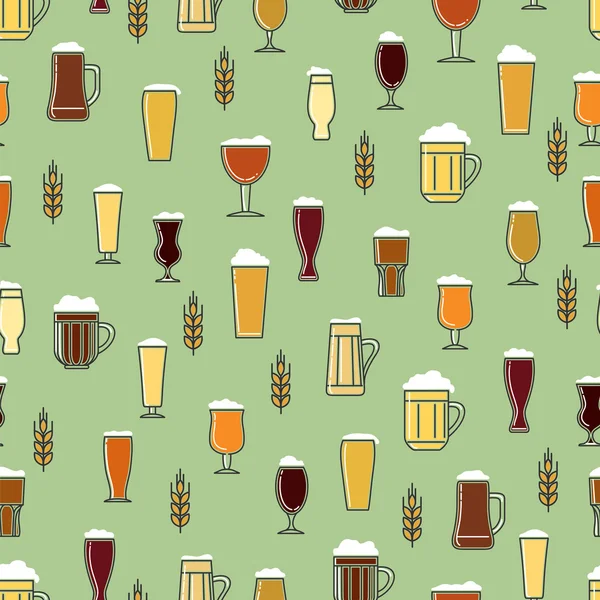 Vasos de cerveza patrón inconsútil colorido — Vector de stock